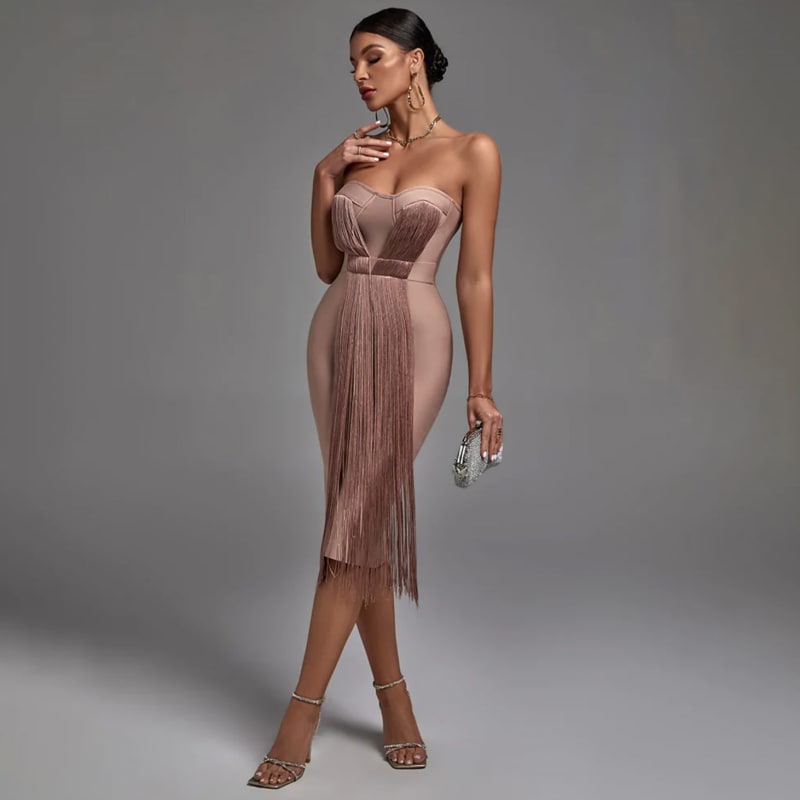 Adeline Bandage Party Midi Dress with Fringe_1