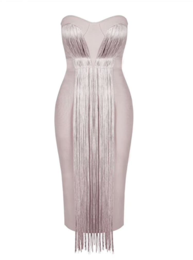 Adeline Bandage Party Midi Dress with Fringe_3