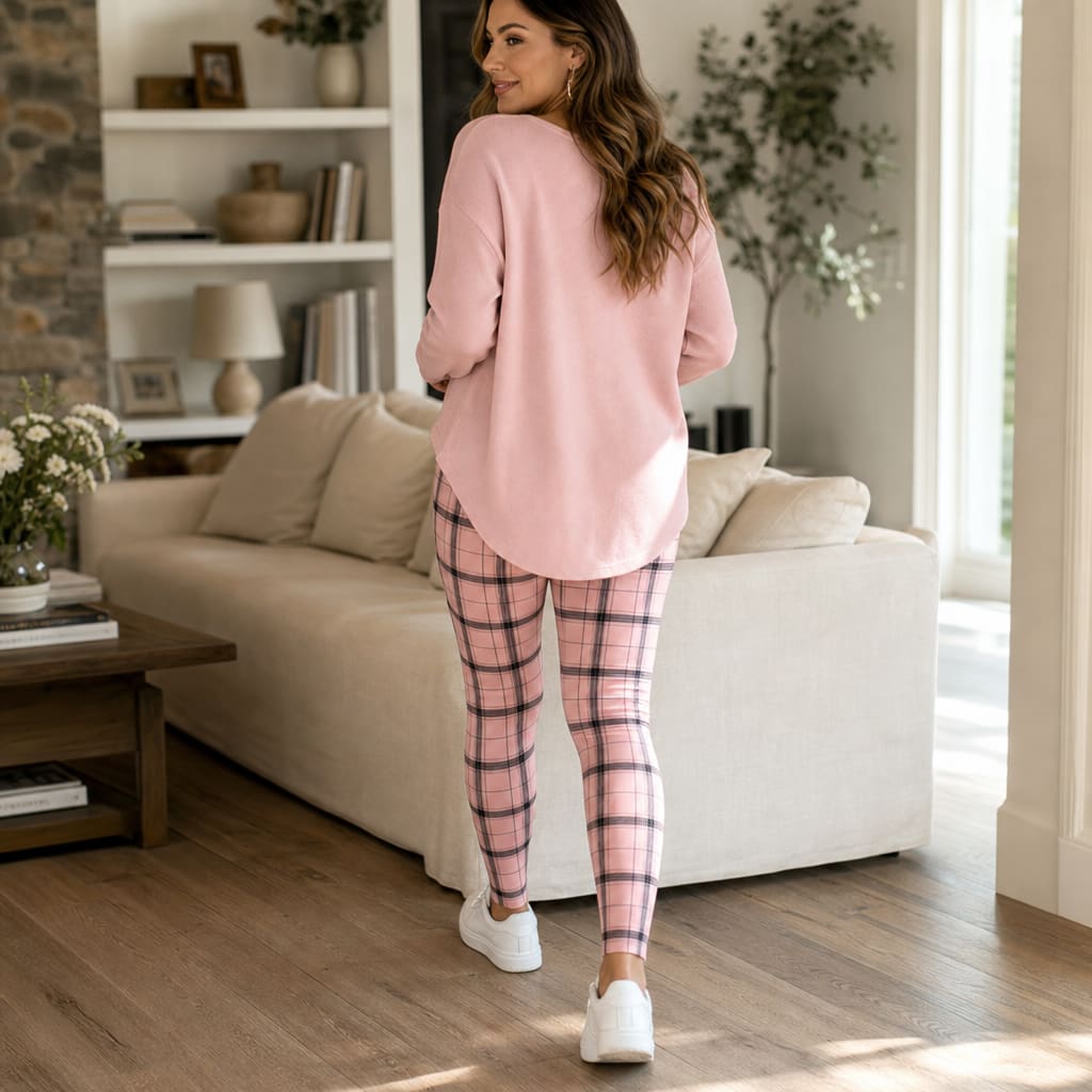 Amara V-Neck Knit Top and Plaid Leggings Two Piece Set_4
