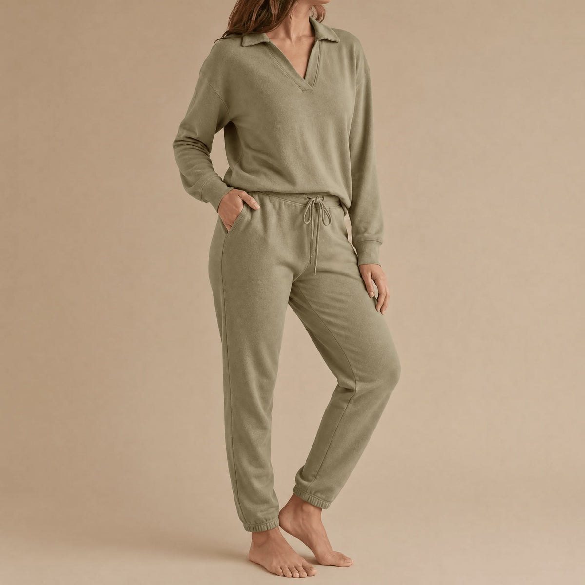 Felicity Collared V-Neck Top and Wide Leg Pants Lounge Set_13