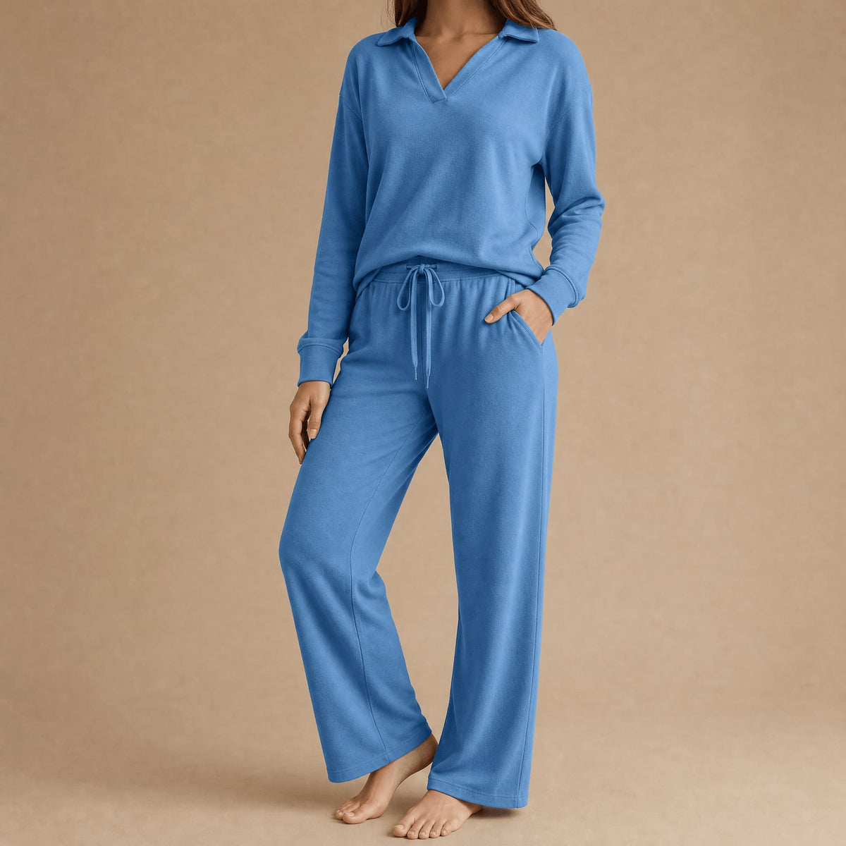 Felicity Collared V-Neck Top and Wide Leg Pants Lounge Set_14