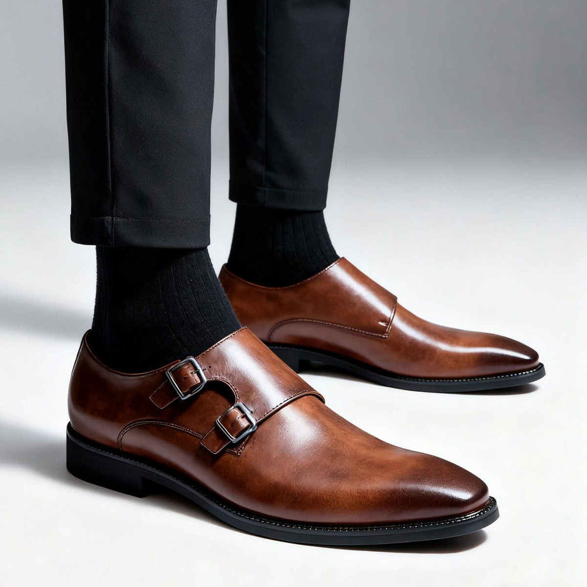 Matthew Leather Plain Toe Double Monk Strap Loafers_5