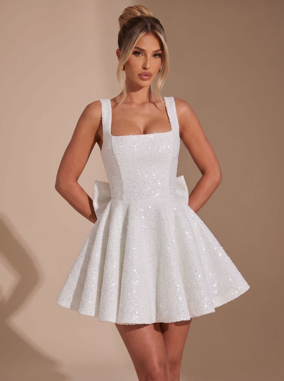 Lena Sequin Bow Christmas Party Mini Dress_10