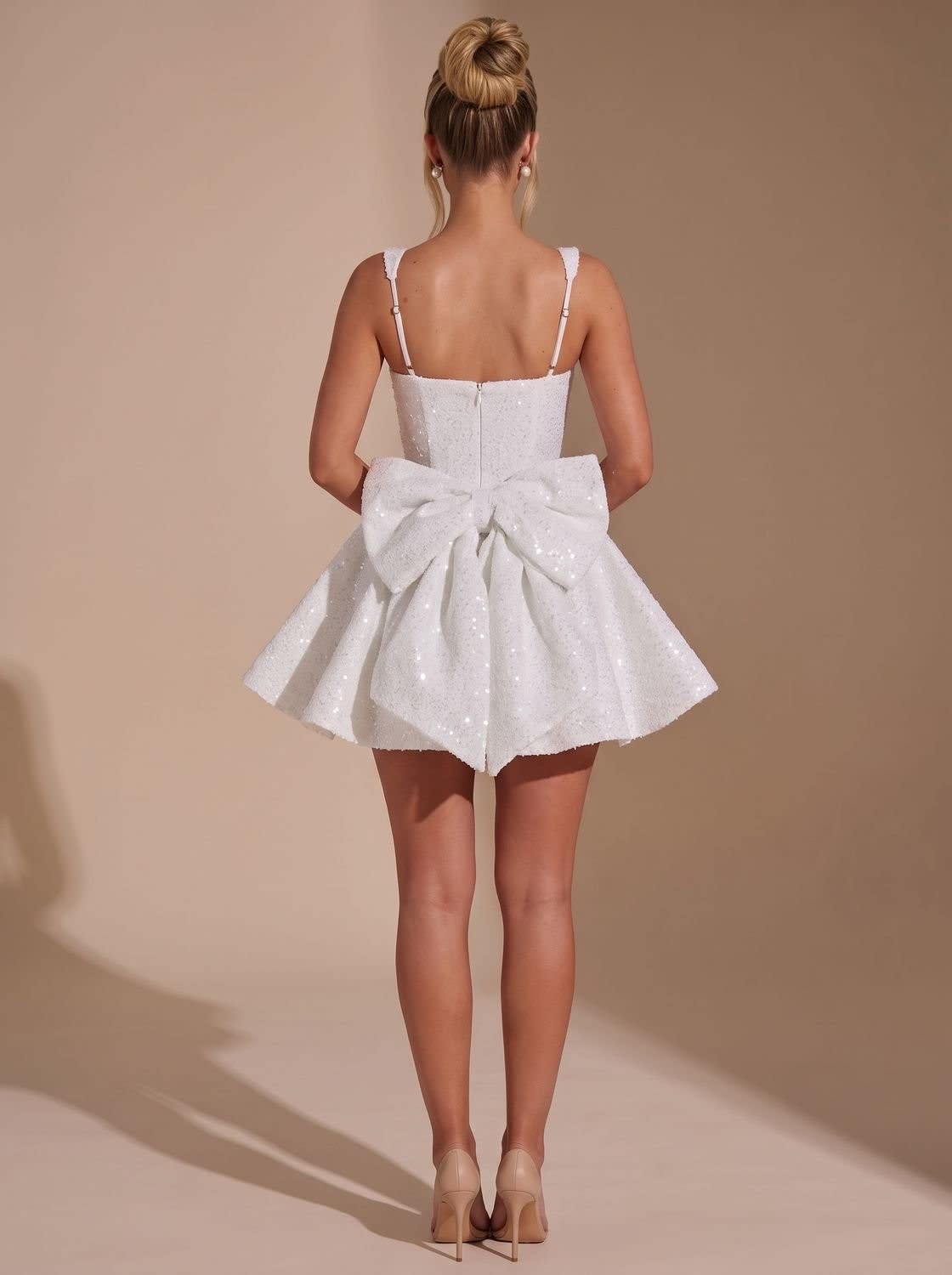 Lena Sequin Bow Christmas Party Mini Dress_11