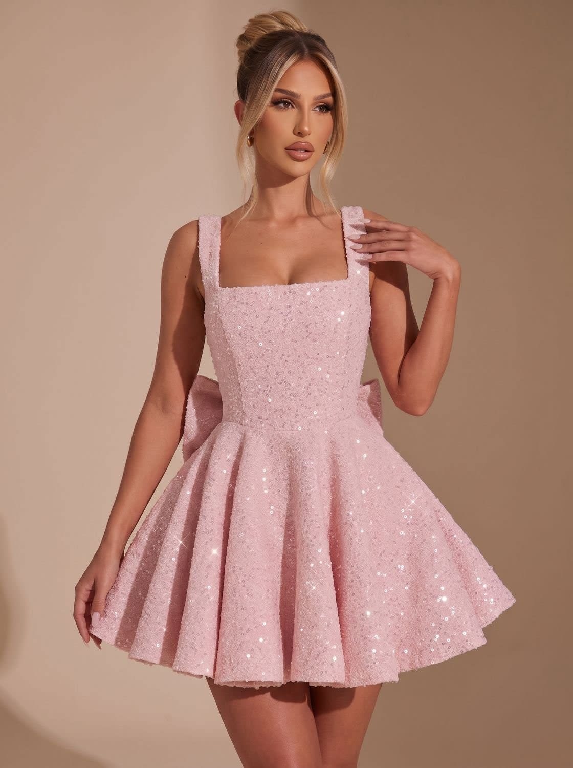 Lena Sequin Bow Christmas Party Mini Dress_6