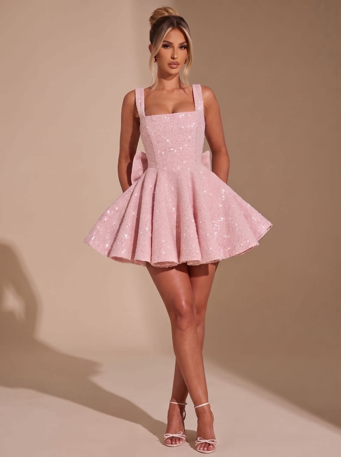 Lena Sequin Bow Christmas Party Mini Dress_8