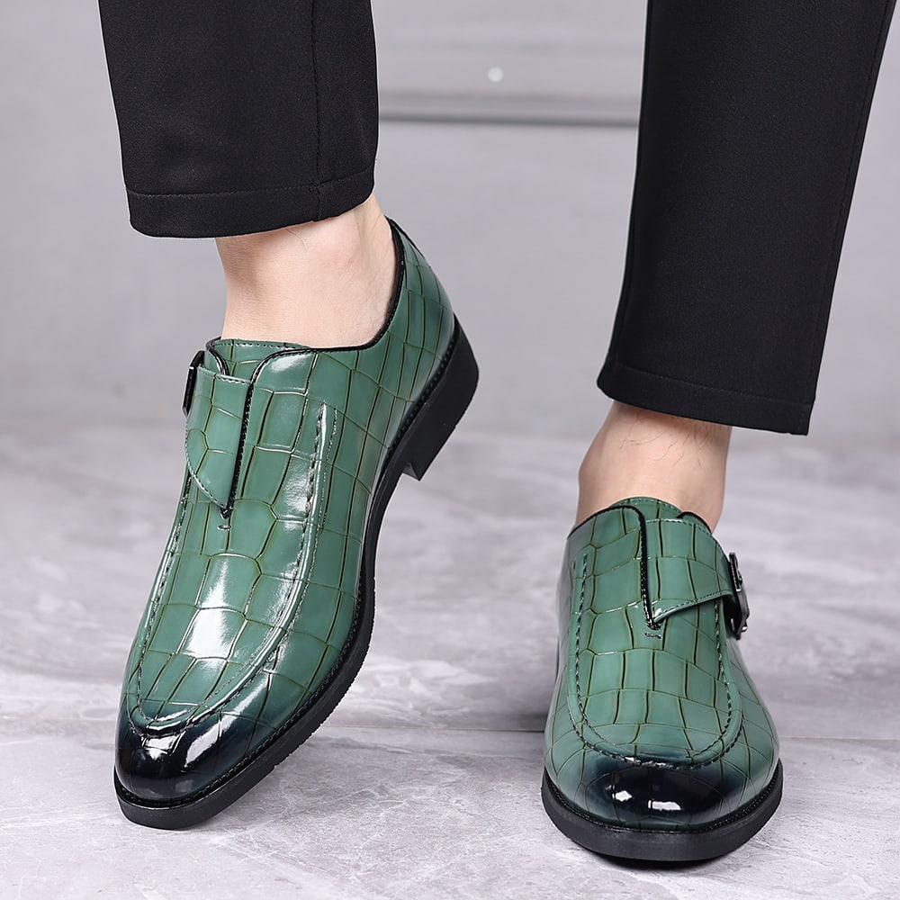 Nathan Croc Embossed Leather Single Monk Strap Loafers_11