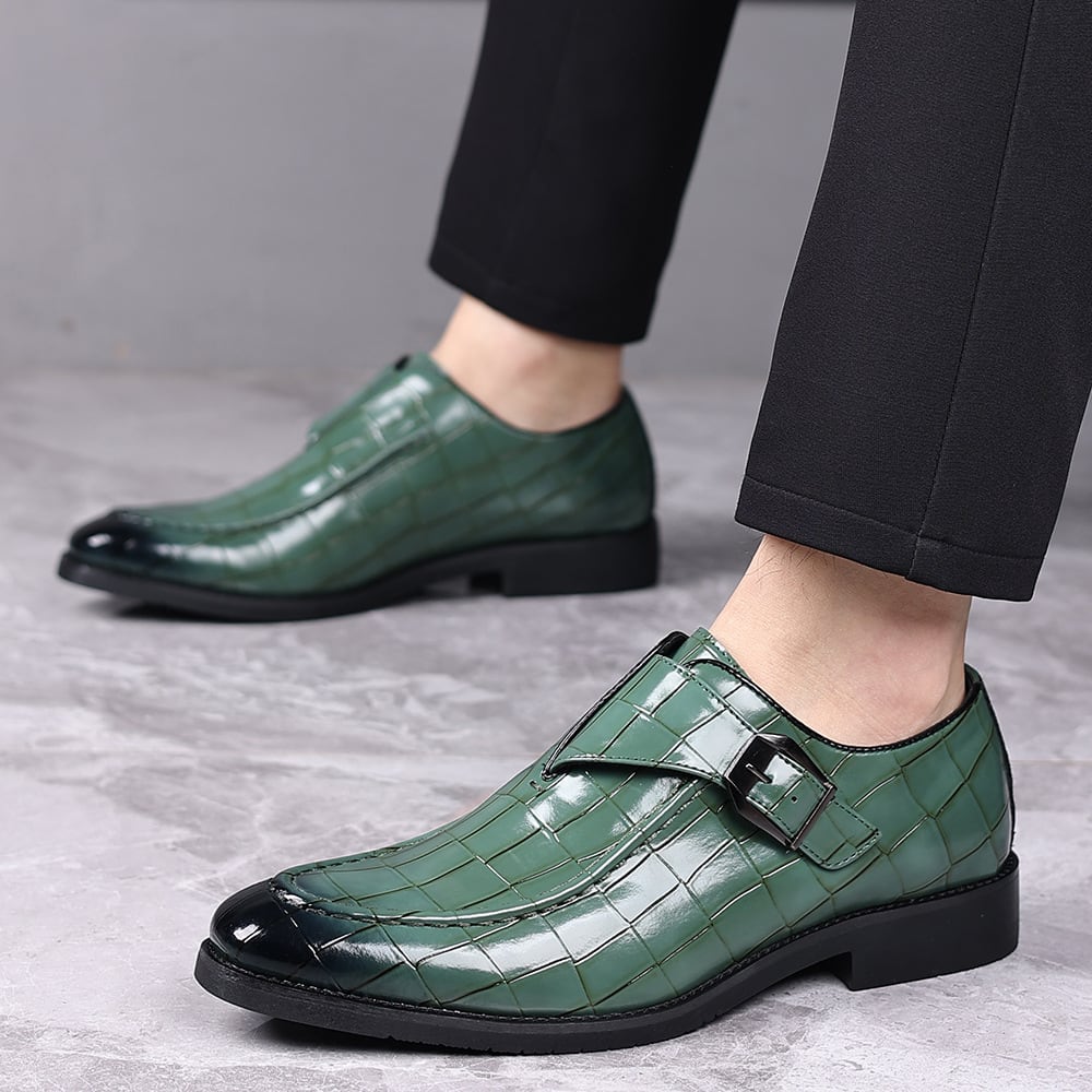 Nathan Croc Embossed Leather Single Monk Strap Loafers_13