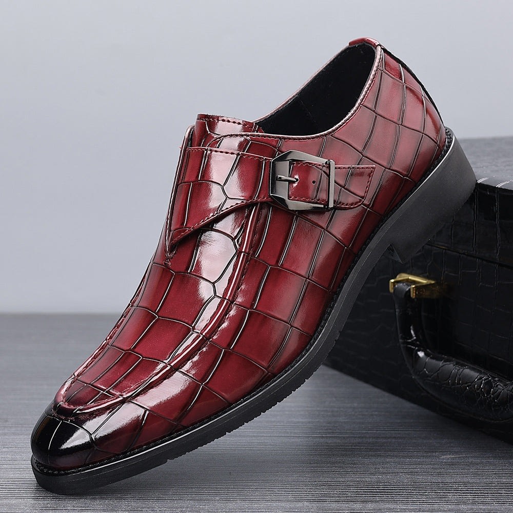 Nathan Croc Embossed Leather Single Monk Strap Loafers_5
