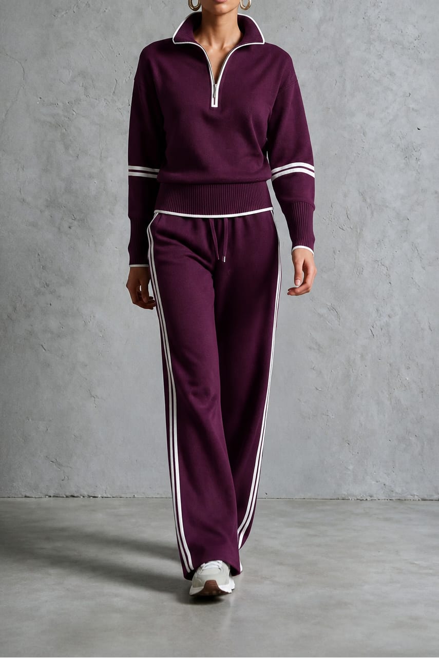 Iris Half Zip Pullover and Wide Leg Track Pants Two Piece Set_16