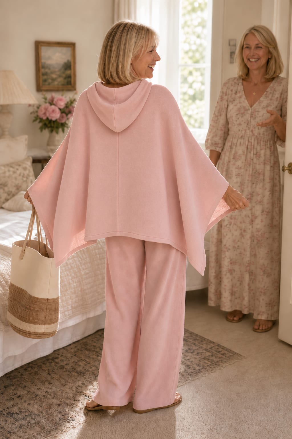 Annabel Hooded Cape Top and Wide Leg Trousers Two Piece Set_5