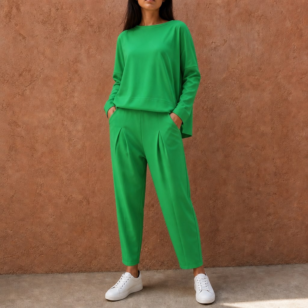 Larissa Boxy Long Sleeve Top and Pleated Pants Two Piece Lounge Set_13