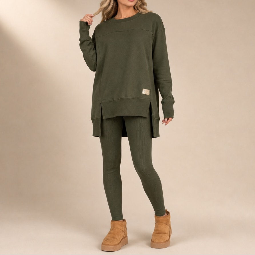 Valentina Side Slit Tunic Top and Leggings Two Piece Set_11