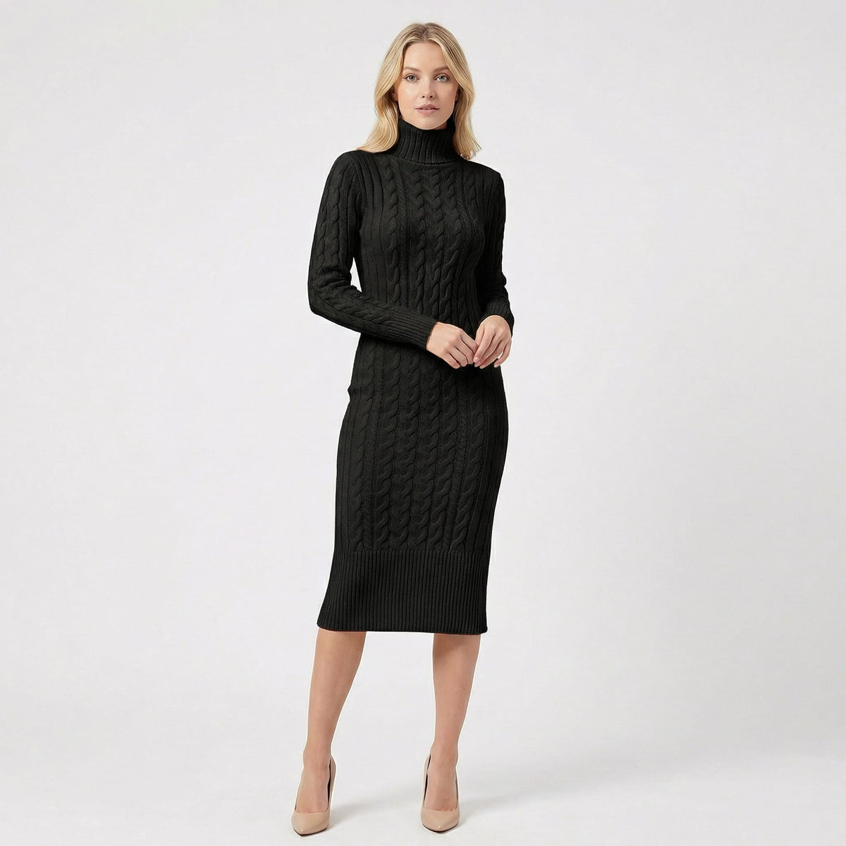 Priscilla Cable Knit Turtleneck Sweater Dress_3