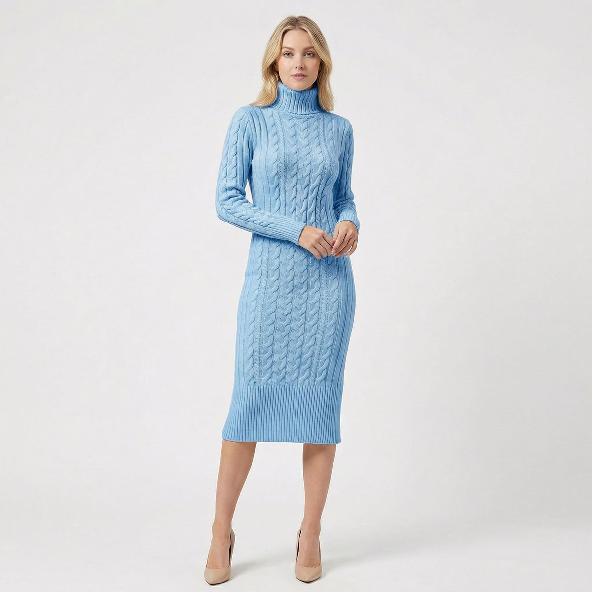 Priscilla Cable Knit Turtleneck Sweater Dress_6
