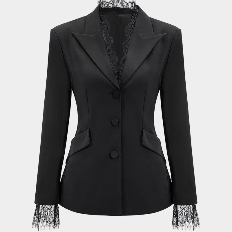 Noelle Single Breasted Lace Trim Blazer_1