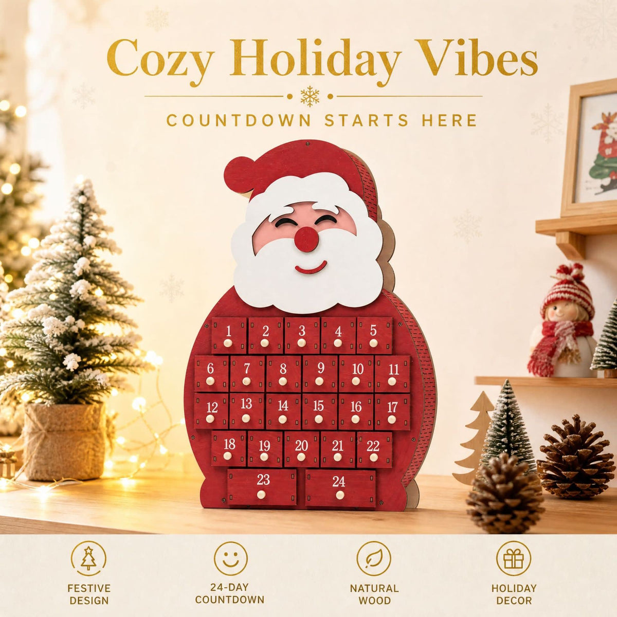 Carol Wooden Advent Calendar 2026 with 24 Drawers Holiday Countdown Gift for Christmas Lovers_3